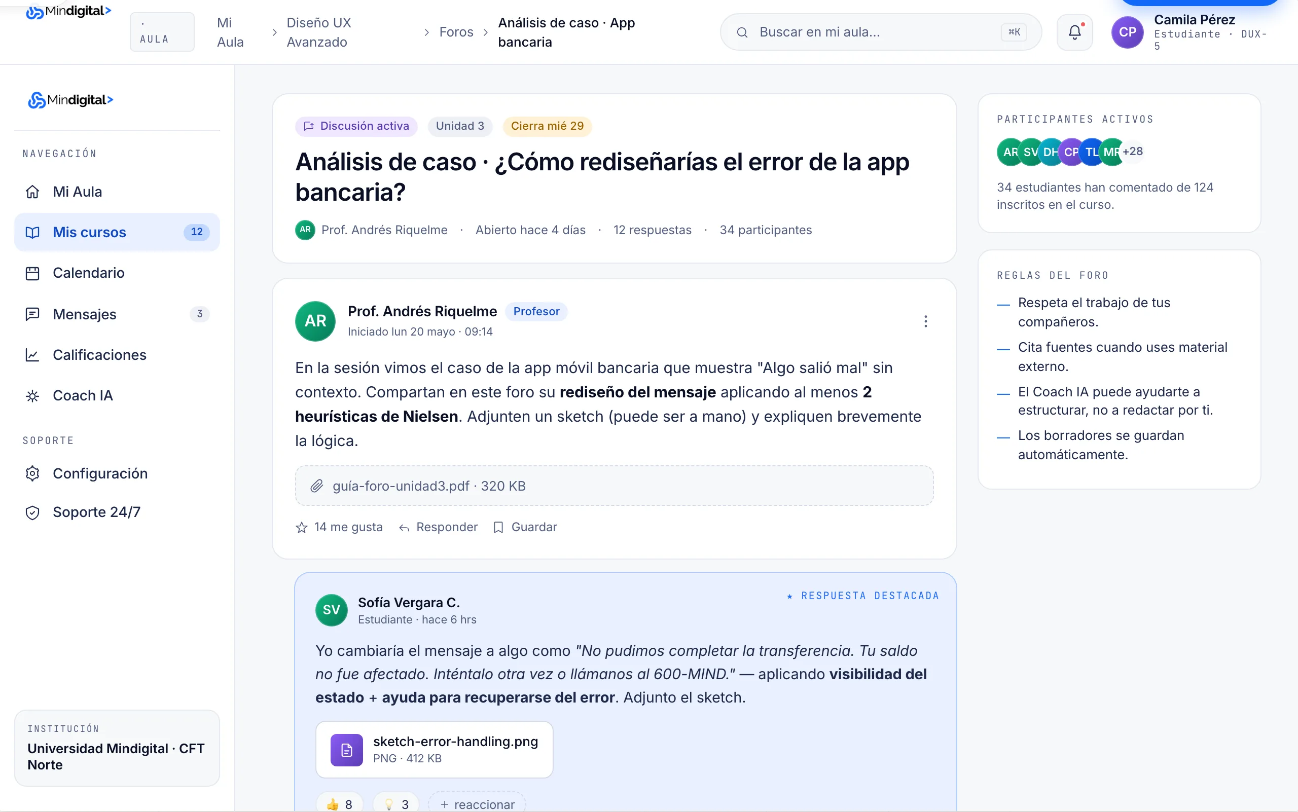 Foro de discusión de caso entre estudiantes